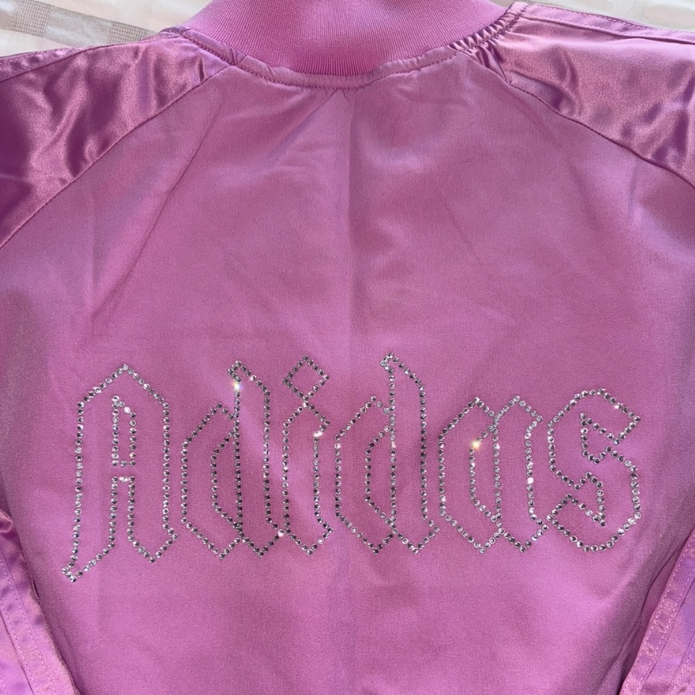 adidas Pink Rhinestone Logo Bomber Jacket